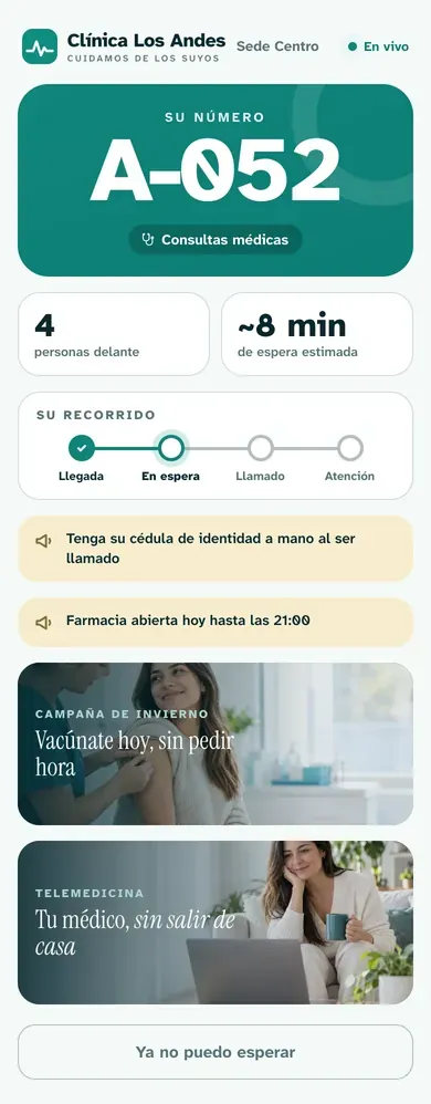Celular con el turno, las personas delante y los minutos de espera