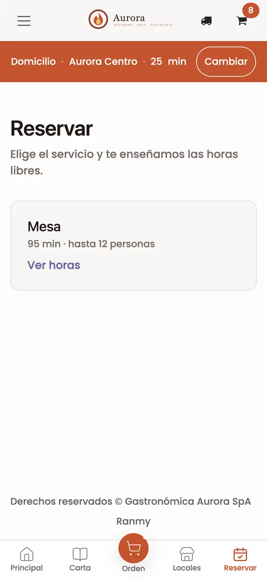 Reserva una mesa: vista en celular