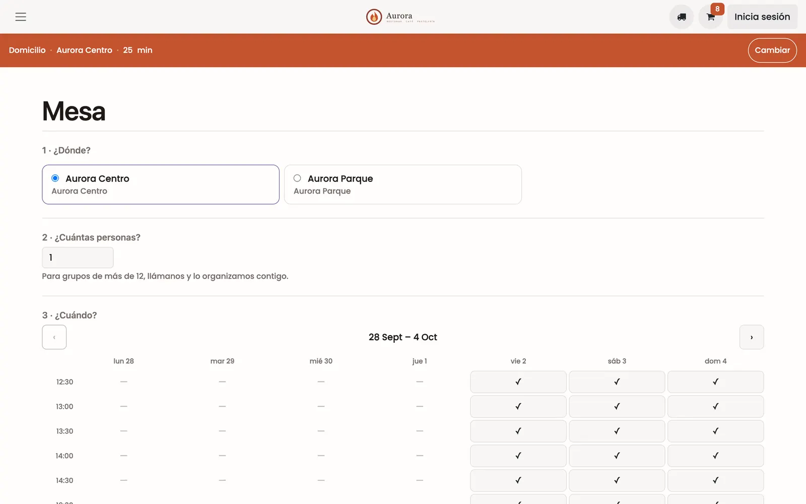 Reserva una mesa: captura de la tienda de demostración