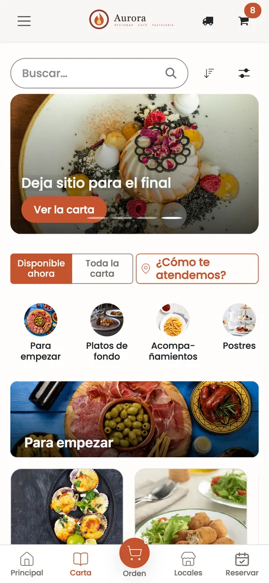 Explora la carta: vista en celular