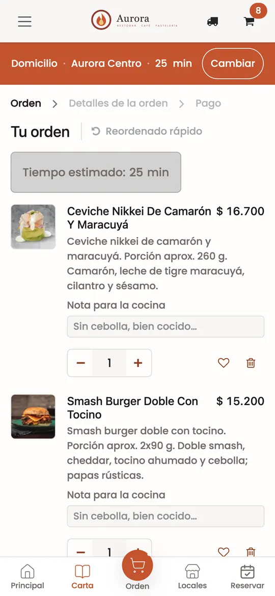 Revisa su orden: vista en celular