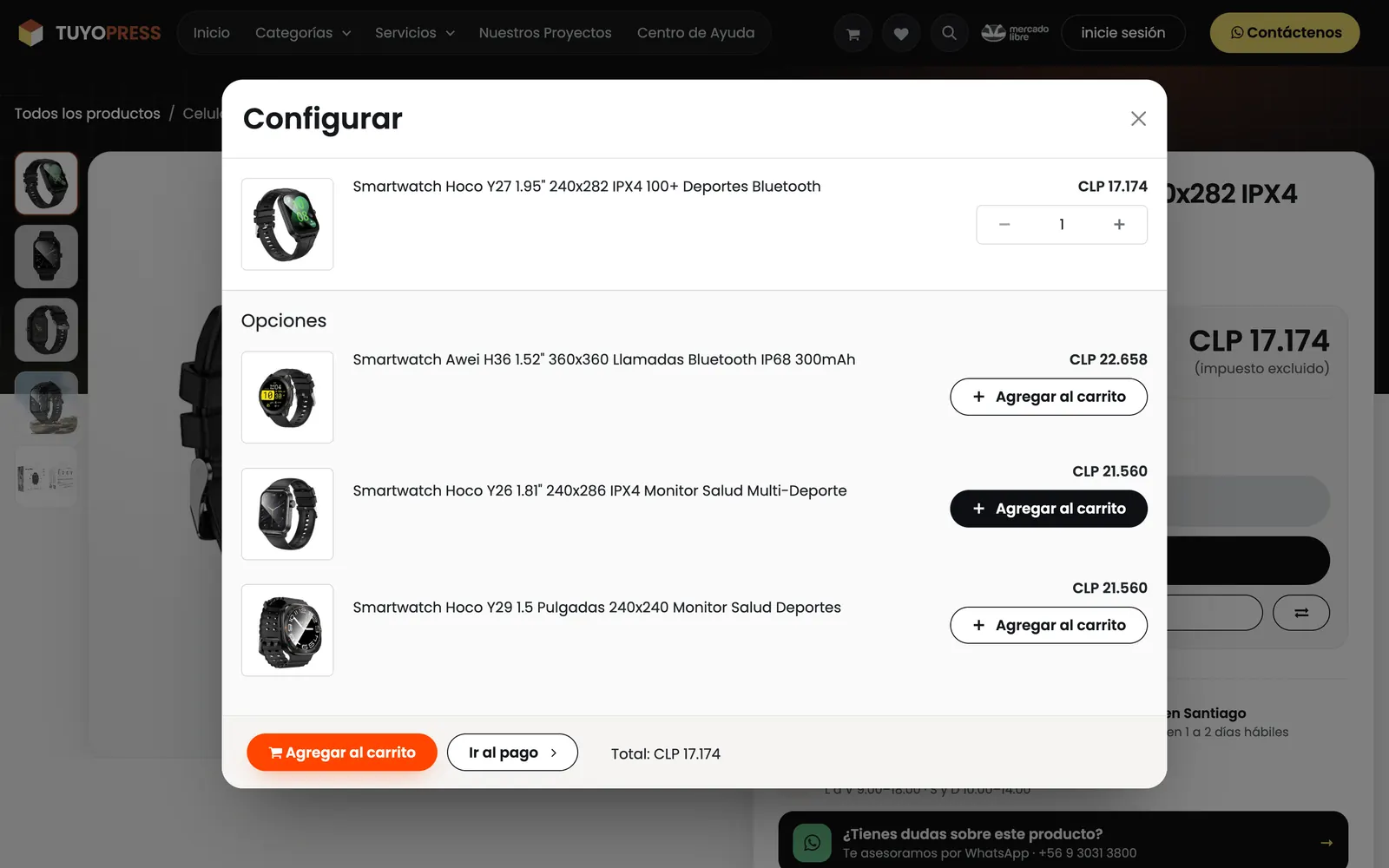 Suma accesorios: captura de la tienda