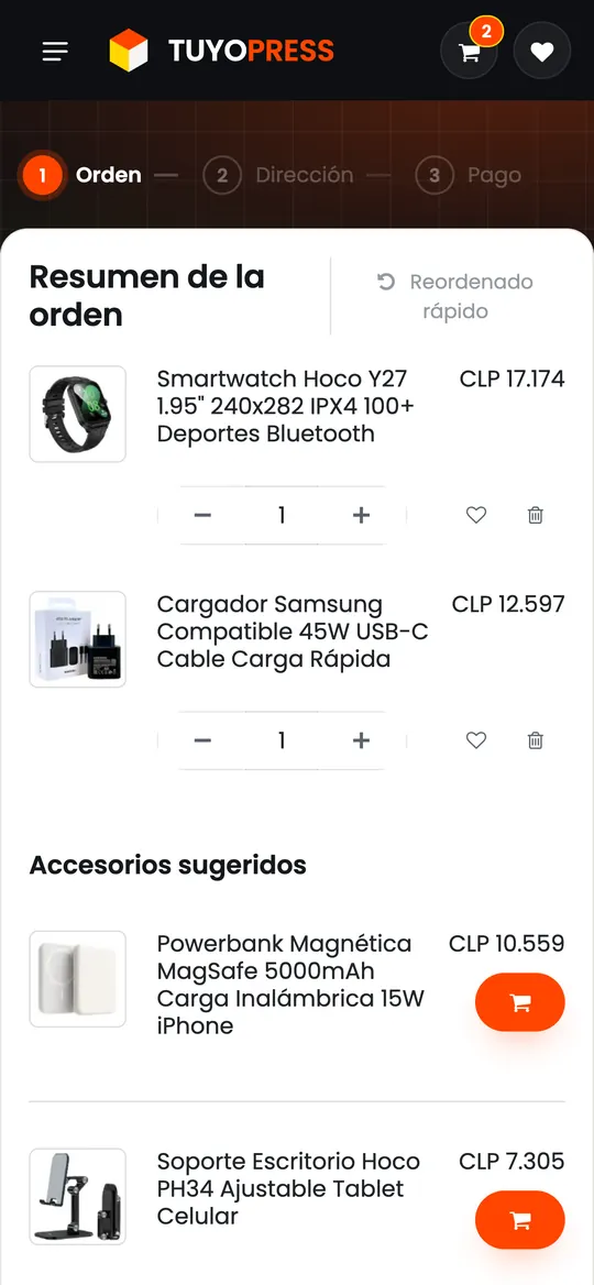 Revisa su carrito: vista en celular