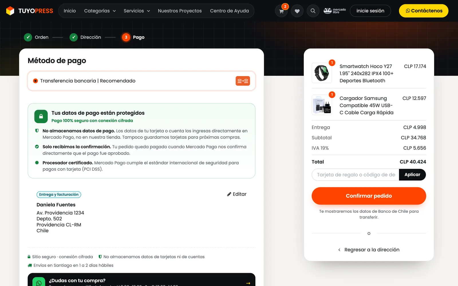 Paga seguro: captura de la tienda