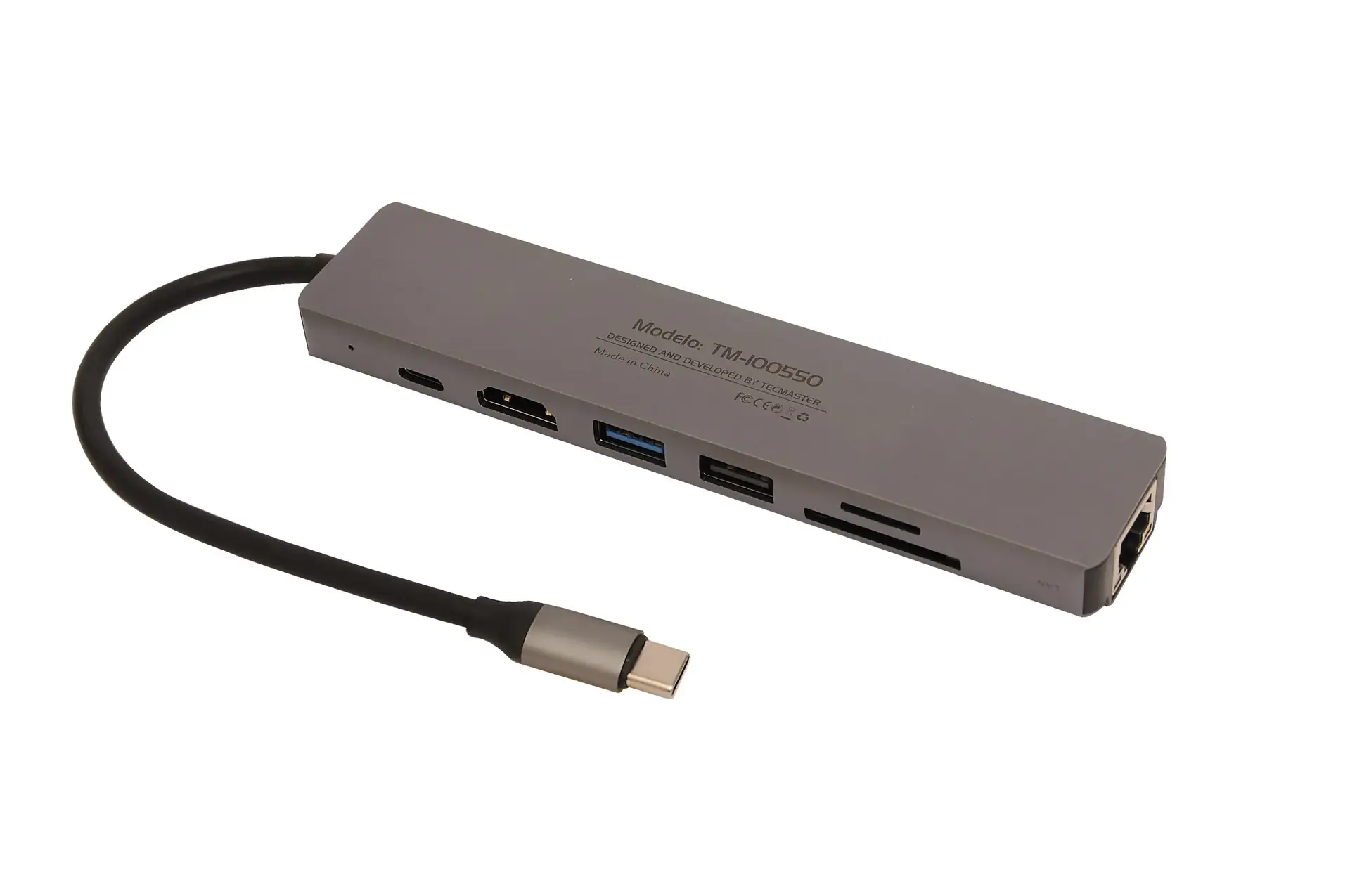 [PC-TEC-100550-7IN1-GRY] Docking Station Tecmaster 7en1 USB-C HDMI 4K PD 100W Aluminio