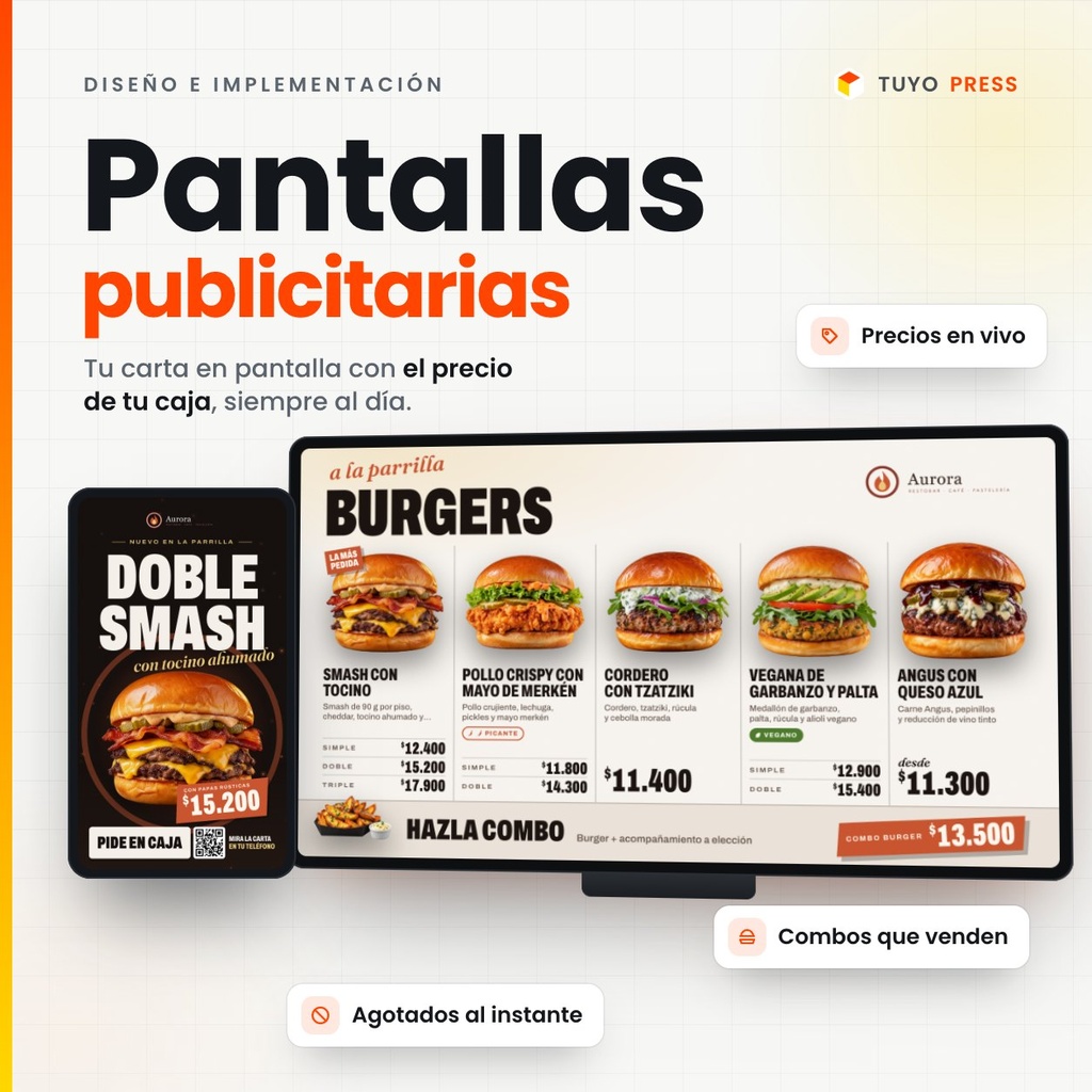 Pantallas publicitarias: la carta en pantalla con el precio de la caja