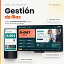Sistema de gestión de filas: tótem, pantalla de llamado y turno en el celular