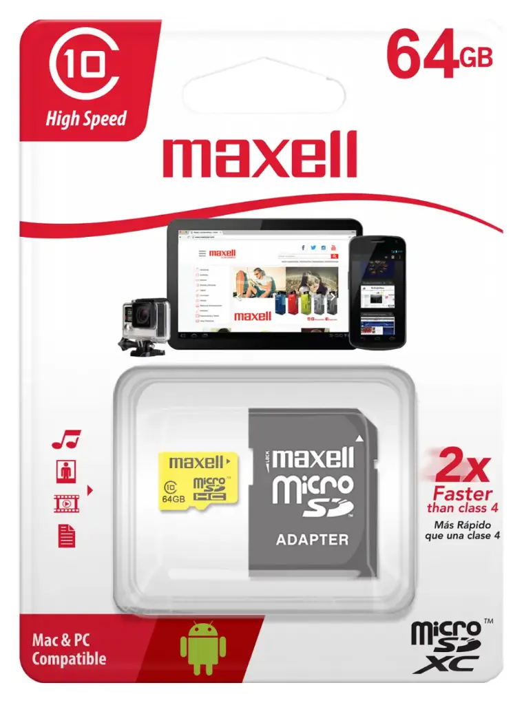 [AL-MAX-MCSD64-C10-UHS1] Tarjeta Micro SD Maxell 64GB Clase 10 UHS-I 90MB/s Adaptador